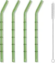 [XBOGO] Reusable Bamboo Shaped Glass Straws，Shatter Resistant Drinking Straw and Straw Brush for Juice Iced Coffee Holiday Party Supplies