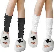 [Ycfish] 2 Pcs Leg Warmers, white Leg warmers, Leg Warmers Ladies, Black and White Knitted Skating Girls Socks, Thick Pairs, Fuzzy Knee High with Winter Ankle Cuffs Boots (Black, White), Black, White,