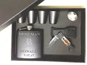 6 Personalized Groomsmen Gift Set box Custom Engraved Pocket Knife Flask Bestman