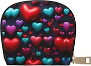 [JEJEA] Romantic Red Heart Print Credit Card Holder Wallet, Small Card Holder Wallet with Zipper,Leather Card Holder, White, One Size