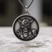 Handmade 925 Sterling Silver Viking Skull Warrior Pendant Necklace