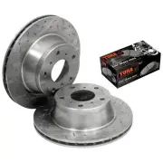 2 Front Dimpled + Slotted Disc Rotors+ Set Brake Pads for Commodore VR VS V6 V8