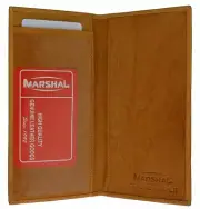 Genuine Cowhide Leather Slim Plain Checkbook Cover Tan