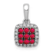 14k White Gold Real Diamond and .23 Ruby Square Halo Pendant