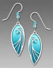 Adajio Earrings Aqua Teardrop with Shiny Silver Tone Swirl Overlay and Bead 7649
