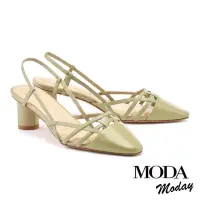 在飛比找momo購物網優惠-【MODA Moday】優雅編織繫帶羊皮方圓頭高跟涼鞋(綠)