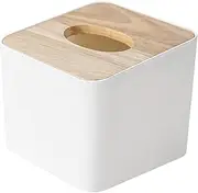 Wooden Tissue Box Holder, Small Square Paper Holder Box with Dustproof Lid, Waterproof Modern Simple Facial Tissue Box Holder for Bathroom, Office (White)