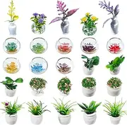 25 Pieces Dollhouse Potted Plants Miniature Artificial Plant Tiny Bonsai Model Mini Flowerpot Fake Succulent Doll House Mini Plant Model Figure for 1:12 Dollhouse Decor Mini Garden Decorations