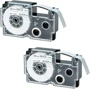 NineLeaf 2 x Compatible for Casio EZ-Serie XR12WE XR-12WE XR-12WE2S XR12WE2S Tape 12mm 0.47'' 1/2'' x 26 Feet Black on White Label Tape for KL60 KL60SR KLC500 KL100 KL120 KL430 KL1500 Label Maker