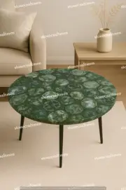 Handcrafted Moss Agate Coffee Table Top | Agate Stone Center Table Top Decor