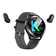 Black Leather Strap 2 in 1 Smart Watch Bluetooth Headset 1.39 Inch Touch Sports Wristband Monitor