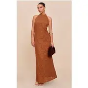 Chocolate Textured Strappy Low Back Maxi Dress, Chocolate