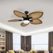 52" Palm Leaf Ceiling Fan LED Light Tropical Style with Remote Natural Blades
