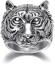 [pickyegg.com] Mens Animal Beast Tiger Head Ring For Men Stainless Steel Size 7-15