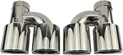 Car Accessories Stainless Steel Bright Face Type H Double Outlet Exhaust Head Roll-up Muffler Tail Throat Compatible For Audi A4 B8(60MM - 76MM)