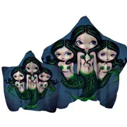 Fantasy Art Green Mermaid Triplets Towel with Hood