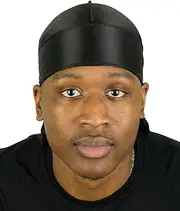 Roman-T Premium Silky Satin Durag - Headwrap - Long, Wide Tails, Black