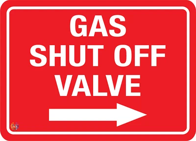 Gas Shut Off Valve (Right Arrow) Sign/Sticker in Multi Size & Substrates (FRS75)