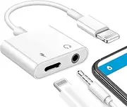 [Apple MFi Certified] Lightning to 3.5mm Headphones Dongle Jack Adapter for iPhone,2 in 1 Charger and Aux Audio Splitter Adapter Compatible with iPhone 8 11 12 X XR XS Support All iOS System