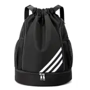Drawstring Backpack Sports Gym Bag with Shoes Compartment Waterproof Draw String Back Bag for Men Women Black