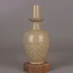 宋 哥窯金絲鐵線黃釉吉字瓶 仿宋代舊貨鐵胎瓷器古玩古董家居擺件