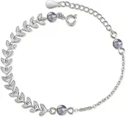 [Follsy] Blue Natural Moonstone Bracelet Design Joker Small Fresh Leaves Wheat Ear Handicap Suitable for Ladies-Silver