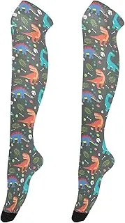 [Caihoyu] Over-Knee Stockings for Women Casual Long Knee-High Socks High Football Socks for Halloween Dinosaur Pattern Colorful, Dinosaur Pattern Colorful