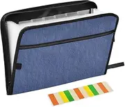 Navy Blue Linen Texture Accordion Folder 13 Pockets A4 Letter Size Folders for Documents with Zipper Closure Expandable Folder with Dividers for Home Office Travel
