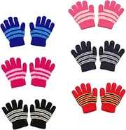 [CALLARON] 6Pairs Warm Gloves Soft Knitted Mittens for Full Finger Design for Years Stripe Pattern Cost Winter Accessories for Boys