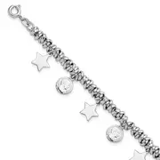Sterling Silver Rhodium-Plated Polished Coin And Star Charm W/ 1In Ext. Bra