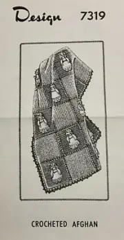 #7319 Vintage Afghan with Appliqued dolls Pattern to Crochet (Repro)