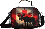 Moose Canada Flag Grass Insulated Lunch Box for Women Men - Ideal for Work, Picnics - Includes Adjustable Shoulder Strap