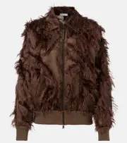 [Brunello Cucinelli] Brunello Cucinelli Feather-trimmed jacket AU 10 brown