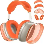 [4 in 1]Silicone Case Cover for AirPods Max Headphones,Clear Soft TPU Ear Cups Cover/Ear Pad Case Cover/Headband Cover for AirPods Max (2024/2020),Transparent Accessories for AirPod Max (USB-C),Orange