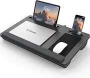 Lap Desk - Up to 17” Laptop with Wrist Rest, Portable Handle, Fixed Mouse Pad, Tablet & Phone Slots, Laptop Stand for Bed with Cushion (Black)