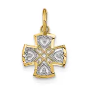 14K Yellow & Rhodium W/Rhodium And D/C Hearts In Cross Charm