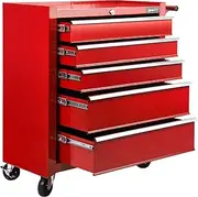 Giantz 5 Drawers Large Tool Chest Trolley, Lockable Toolbox Tools Storage Box Cabinet Cart Garage Ute Organiser Boxes, 75kg Capacity Heavy Duty with Brake Sturdy Construction Red
