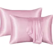 2Pack Silk Like Pillowcase Set Optional Color 50x66cm For Enhanced Hair And Skin Care With Easy Closure Pink