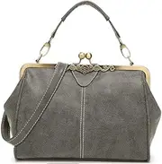 [Dayfine] Women Handbags Frosted Leather Purse Retro Kiss Lock Satchel Handbag Hobo Bag Shoulder Bag Medium Tote Bags Wallets