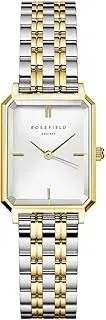 [Rosefield] Women's Octagon XS White Sunray Dial Gold-Tone Case Steel Duotone Bracelet OWDSG-O62 Dress Watch, White/Gold/Silver, 19.5x24mm