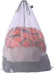 [Kimmama] Drawsting Mesh Laundry Bag, 2 Pack 24'' x 36'' Super Sturdy Draw String Bag,2 Different Large Mesh Fabric Cord Bag for Factories,College,Dorm,Storage 1 Coarse Mesh+1 Fine Mesh