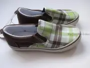 Gymboree Plaid For Spring Green Brown Slip On Tennis Shoes Youth Boys 1 NEW NWT