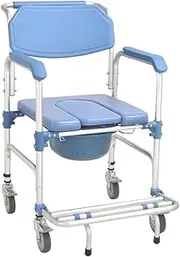 Shower Chair with Wheels Shower Wheelchair Chair Toilet Shower Seat Waterproof Potty Chair with Wheels Rolling Commode Chair Load Capacity 150kg Bedside Commode Chair
