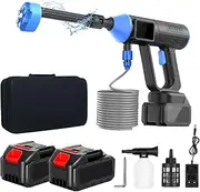 Battery Pressure Washer, Max 60 Bar Portable Pressure Washer with 2 Rechargeable Batteries, 180° Rotatable 6-in-1 Multifunctional Nozzle, Battery Pressure Washer Gun with 5 m Hose for Car, Home, Lawn,