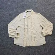 Zara Top Womens Size Medium Off White Pleated Front Button Long Sleeve Career