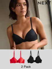 Red/Black Push Up Pad Plunge Smoothing T-Shirt Bras 2 Pack A-E (898362) | $49