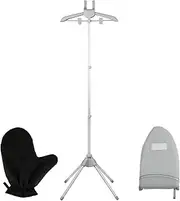 Telescopic Garment Steamer Hanger, Strong Load Capacity, Rotatable Clothes Steamer Stand with Ironing Board Glove for Vest Overcoat Suit (Grey Stand)