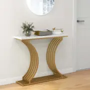 Costway 100cm Modern Console Table with White Faux Marble Tabletop for Living...
