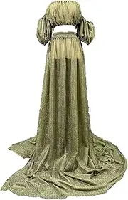 [D&J DON&JUDY] D&J Women's Off Shoulder TOP and Split Long A Line Skirt Maxi Dress Photography Dress Maternity Dress