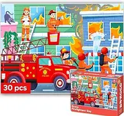 QUOKKA 30 Pcs Solo Assortment Puzzles for Kids Ages 3-6 | Toy for Learning Fire for 3-6 Year Old | Jigsaw Firefighter Game Boy and Girl